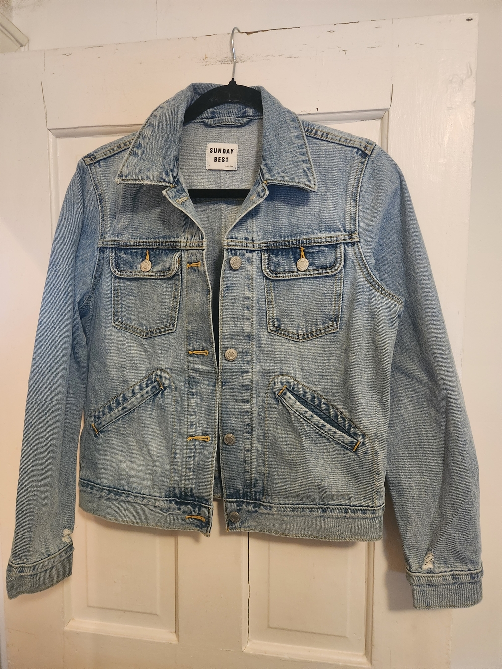 Sunday Best Faded Blue Denim Jacket with Contrast Stitching
